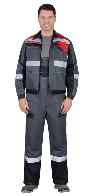 Костюм "Виват": куртка, п/к т,серый с черным, красным и СОП 50 мм тк Twill, 240 гр (ЧЗ)