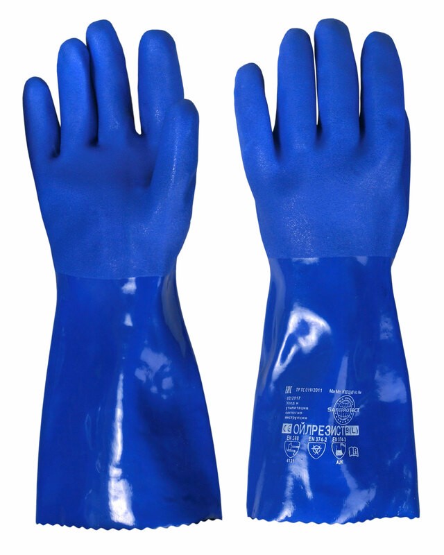 Перчатки ОЙЛРЕЗИСТ Safeprotect (интерлок+ПВХ, дл.35см) (х12х72)