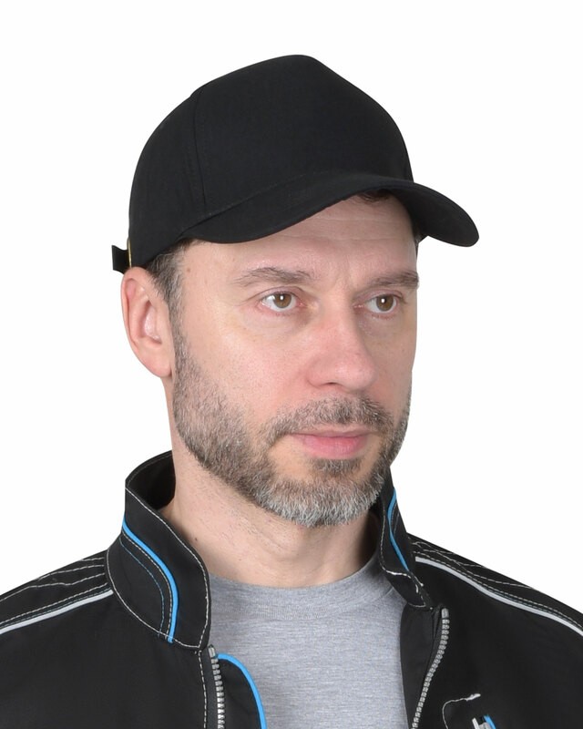 Кепка -"бейсболка" чёрная пл.210 гр. (пакет по 50 шт.,в упаковке 200 шт.)