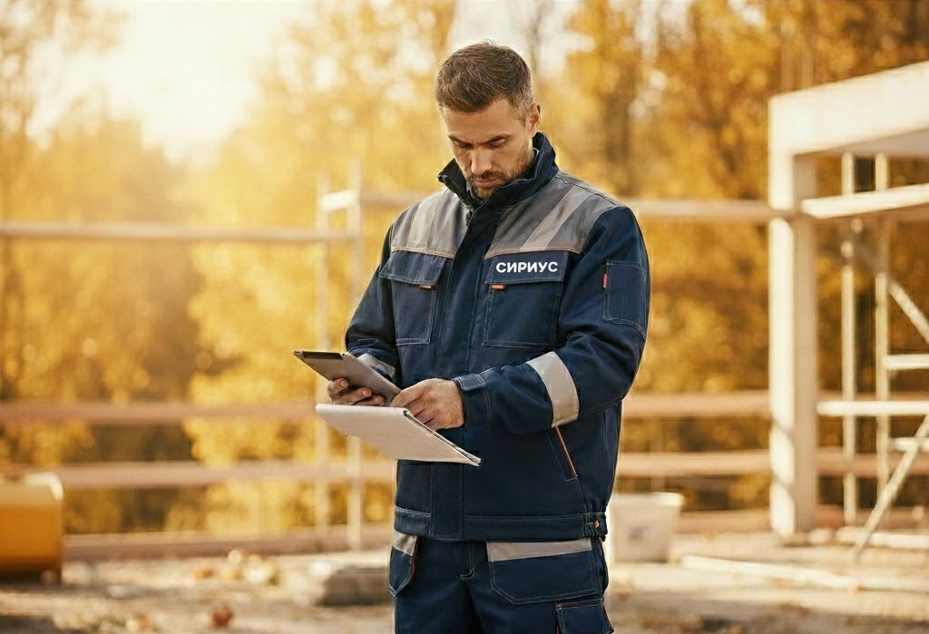 Мужчина в осенней спецодежде Сириус